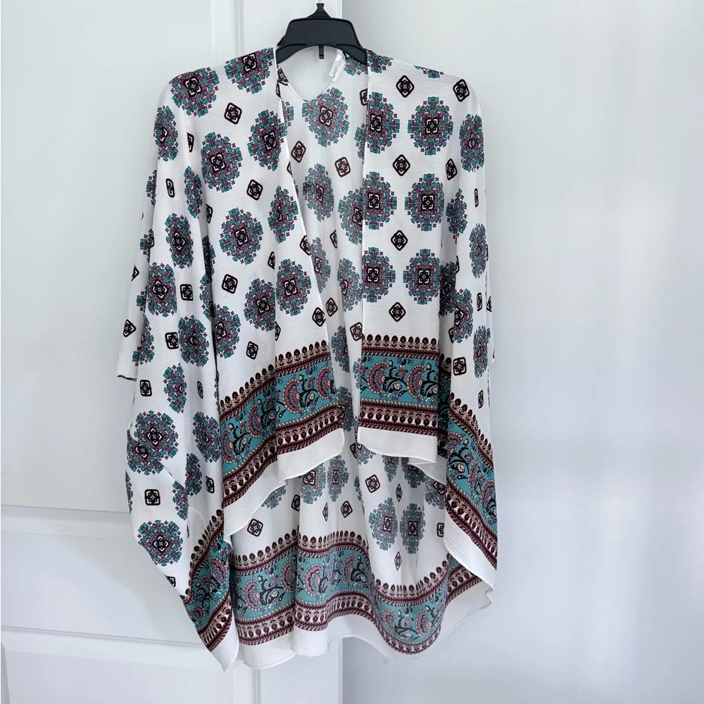 Open Front Kimono Beach Cover Up for Women Paisley One Size